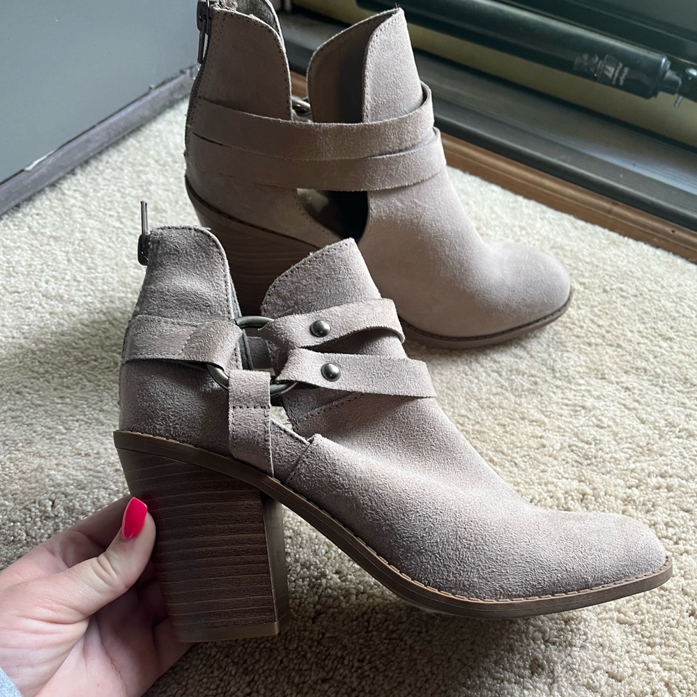 Stone Brown Suede 3” Block Heel Booties‎